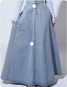 Women's High Waisted A-Line Denim Maxi Skirt Solid Color Button Front Loose Fit Casual Stonewashed Cotton Skirt Spring Style - Product Image 5