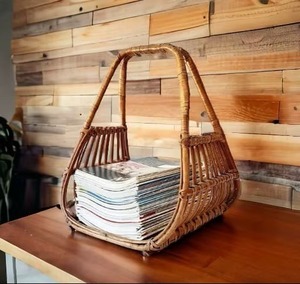 Porta Revistas y Periódicos de Ratán de Color Beige, Estilo Rústico, Portátil, Sostenible y Ecológico para Sala de Estar - Product Image 3