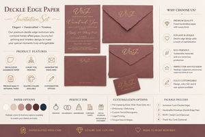 Juego de invitaciones de papel premium con borde decorativo, sobres hechos a mano con impresión en foil y elegante papelería de lujo - Product Image 6