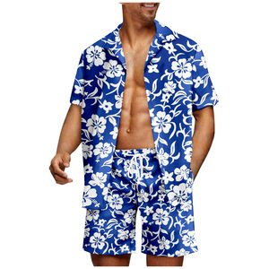 Ensemble chemise et short à manches courtes pour homme, imprimé floral tropical, tenue de plage décontractée, polyester respirant, deux pièces - Product Image 5