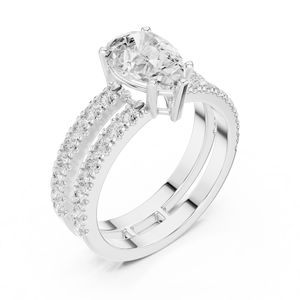 Pear Cut Moissanite Engagement <b>Ring</b> 925 Sterling <b>Silver</b> Women's Double Band <b>Solitaire</b> Wedding <b>Ring</b> Fine Jewelry - Product Image 3