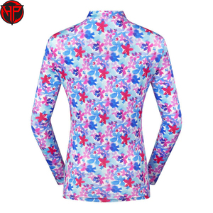 Haut de sport de golf imprimé à manches longues pour femme, col zippé respirant à motif floral, personnalisable avec logo ODM, en nylon, pour tenue d'équipe - Product Image 3
