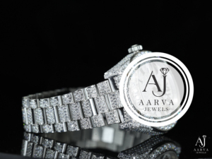 Montre mécanique analogique à cadran blanc en acier inoxydable, bracelet de 20 mm, incrustation de diamants, boîtier rond, bijou de luxe, cadeau - Product Image 5