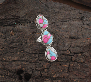 Wholesale Party Three Stone Pear Cut <b>Turquoise</b> 925 Sterling Silver Long <b>Ring</b> for Women - Product Image 2