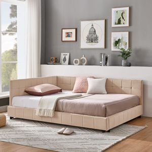 Letto Imbottito Matrimoniale con Testiera e Braccioli Confortevoli, Divano Letto per Camera da Letto o Soggiorno - Product Image 2