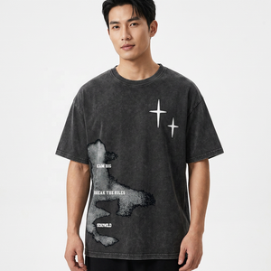 Oversized Men's Black T-<b>Shirt</b> With <b>Star</b> And Print Street Style Short Sleeve O-Neck Cotton Jersey Breathable Fit - Product Image 4