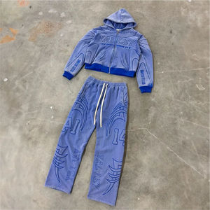 Conjunto de Sudadera con Capucha y Pantalones Anchos Bordados para Hombre, Estilo Vintage, de Algodón Pesado, con Lavado Ácido, para Invierno - Product Image 5