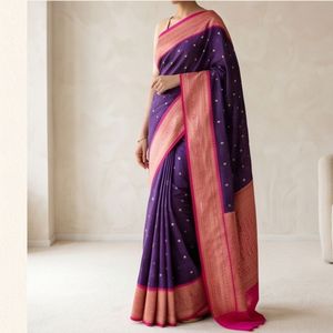 Sari en soie crêpe violette avec élégante broderie Zari - Product Image 1