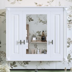 Armadietto da Bagno a Parete con 4 Ripiani e Specchio, Mobiletto Portaoggetti per Toilette, Specchi da Bagno - Product Image 3