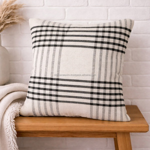 Diamond Pattern Woven Cushion <b>Cover</b> <b>for</b> Home Lavish Look Eco-friendly Handwoven Black Soft Cotton Pillowshams - Product Image 3