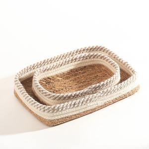 Ensemble de 2 paniers en jacinthe d'eau combinés avec du tissu en coton, paniers de rangement faits à la main, vente en gros, écologiques, fabriqués au Vietnam - Product Image 1