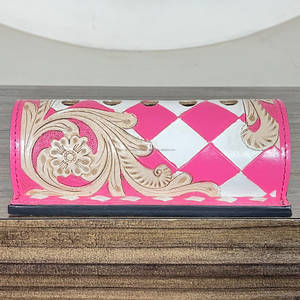 Soporte para Bolígrafos de Cuero Rosa a Cuadros con Diseño Floral Hecho a Mano 2026, Organizador de Escritorio Estilo Western, Accesorio de Regalo de Oficina de Diseño, Decoración de Escritorio - Product Image 5