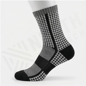 Crew <b>Socks</b> Plaid Pattern Black Gray Knitted Breathable Polyester Spandex Adult Casual Daily Wear Spring - Product Image 3