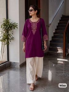 InCotton.M All Seasons Regular Fit Wholesale <b>Indian</b> Designer Wear Heavy Rayon Embroidery Work <b>Top</b> Kurta Wrinkle Free Sun - Product Image 2