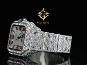 Pahal Jewels หรูหรา unisex คุณภาพสูงแซฟไฟร์คริสตัลเพชรล้อมสี่เหลี่ยมนาฬิกากลไกอัตโนมัติตัวเลขโรมันสีแดง - Product Image 3