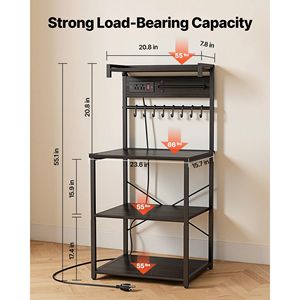 4.6ft Power Cable <b>Kitchen</b> Bakers Rack X-Shaped Support Bar 8 S-Shaped Hooks Power Outlet <b>Kitchen</b> Stand for Convenient <b>Storage</b> - Product Image 3