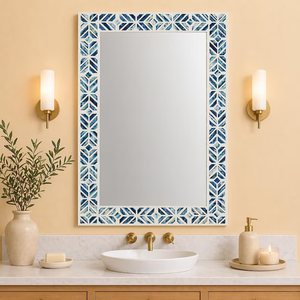 Cadre de miroir en bois fait main avec incrustation de os et motif moderne - Product Image 2