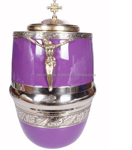 Urna Funeraria Moderna de Metal Morado de Primera Calidad con Diseño de Crucifijo para Servicios Conmemorativos Funerarios - Product Image 1