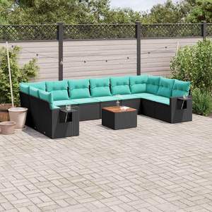 Black Poly <b>Rattan</b> Garden <b>Sofa</b> Set With Cushions 10 Seater Outdoor Furniture Contemporary Design - Product Image 3