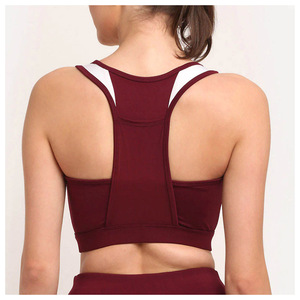 Womens Burgundy Racer back Sports <b>Bra</b> <b>Open</b> Back Yoga Running Fitness Workout Crop Top Breathable Activewear Training Wear - Product Image 2