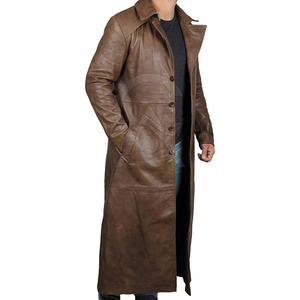 Premium Quality Genuine Leather Eco-Friendly Breathable Customizable <b>Trench</b> <b>Coat</b> <b>Men</b> Regular Style Comfortable Everyday Fashion - Product Image 3