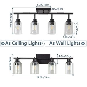 Moderna Plafoniera Nera a 4 Luci con Paralumi in Vetro Trasparente, Montaggio Semi-Incasso o a Parete Orientabile - Product Image 5