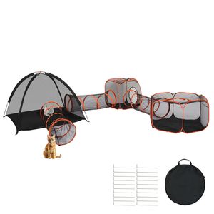 Tenda Gioco Portatile 6 in 1 per Gatti, Tunnel e Casette, Recinto Esterno e Ruota per Esercizio Interno per Gatti - Product Image 1