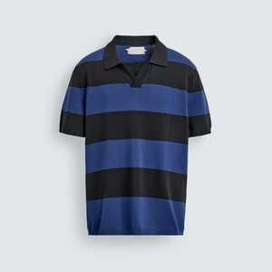 Suéter de Punto a Rayas en Negro y Azul Marino para Hombre, 100% Algodón, Transpirable, Casual, con Cuello Johnny, Personalizable al por Mayor - Product Image 1