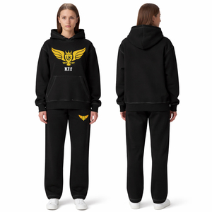 Ensemble survêtement noir pour femme avec logo personnalisé, sweat-shirt à capuche et pantalon de jogging, tenue décontractée 2 pièces, vêtements de sport streetwear - Product Image 1