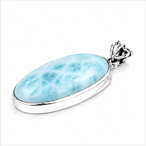 Pendentif en larimar, collier en argent sterling 925 avec pierre précieuse bleue, bijou ovale en larimar, fait main, pièce maîtresse - Product Image 2