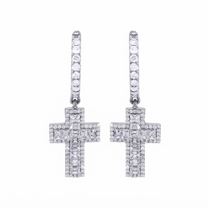 Trendy Style Christian Religious Cross Design Hoop <b>Earrings</b> Iced Custom <b>Gold</b> Plated 925 Silver Moissanite Engagement Party Stud - Product Image 6