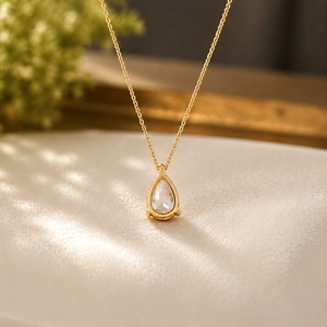 18K Gold Plated Pear Cut Moissanite Pendant <b>Necklace</b> Women's Classic Chain Jewelry for Wedding Everyday Wearing - Product Image 3