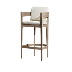 Modern Solid Teak <b>Bar</b> Chair Durable Frame High-End Resort Hotel Outdoor Restaurant Counter <b>Stool</b> with Elegant Armrest - Product Image 2