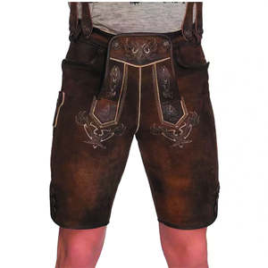 Lederhosen bavaroises pour hommes, en cuir suédé authentique, costume allemand pour l'Oktoberfest avec motif cerf - Product Image 4