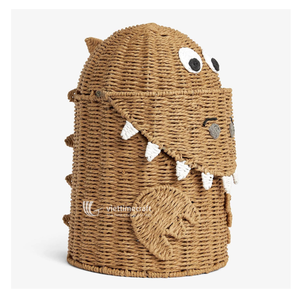 Paper Rope Monster Toy Basket Fun Woven Dinosaur Storage Bin Lid Durable Artisan Kids Nursery Organizer Playroom Decor <b>Wardrobe</b> - Product Image 2