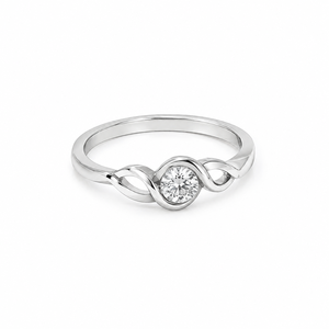Bague de mariage plaquée or blanc avec sertissage clos, diamant solitaire taille ronde, bijoux de fiançailles en moissanite - Product Image 1