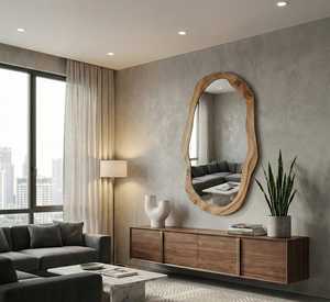 Espejo de Pared de Madera Irregular, Orgánico y Asimétrico, Espejo Moderno con Marco de Madera con Borde Natural en Forma de Ola, Pieza Decorativa Estética para Sala de Estar - Product Image 5