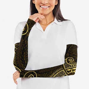 Manga de compresión unisex de manga larga con estampado tribal dorado por sublimación, de seda helada negra, UPF50+, para todas las estaciones - Product Image 2