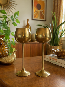 Handcrafted Brass Wine <b>Goblet</b> Long Stem Metal Drinking <b>Glass</b> Luxury Golden Barware Elegant Table Decor - Product Image 1
