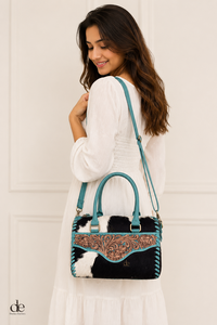 Unique Designer Hair-On Hide Cowhide Leather Speedy Bag Hand Tooled Leather Floral Carving Western Shoulder Purse For Women Use - Product Image 2