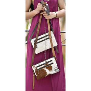 LW Genuine Cowhide Leather Clutch Sling <b>Bag</b> Vintage Brown & <b>White</b> Single Handle Portable for Spring/Summer - Product Image 1