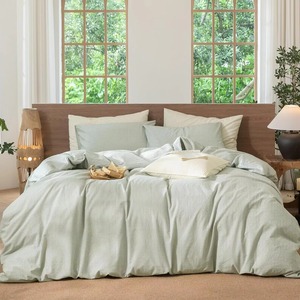 Ensemble de literie 4 pièces, confortable, respirant, doux, en lin, pour lit double, pour toutes les saisons - Product Image 1