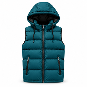 SOMBRERO SPORTS Chaleco Acolchado con Capucha para Hombre, Color Verde Azulado, Cortavientos, Sin Mangas, Chaqueta Acolchada de Invierno con Cierre Frontal, Estilo Casual - Product Image 1