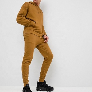 Conjunto Deportivo con Capucha para Hombre, Color Marrón, Manga Larga, Pantalones Deportivos Casuales de Color Sólido con Bolsillos Laterales, Ropa de Otoño, 100% Algodón - Product Image 3