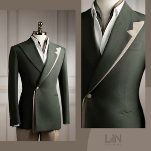 Traje de Esmoquin de Diseño Asimétrico con Paneles en Contraste de Lujo para Hombre - Product Image 2