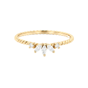 Anillo de Oro Sólido 9K 10K 14K 18K al por Mayor con Diamantes de Laboratorio Marquise y Redondos, Anillo de Promesa Delicado, Anillo de Amor, Anillo Minimalista de Cuerda Trenzada - Product Image 1