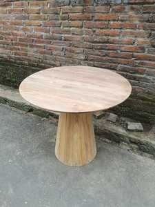 Round <b>Reclaimed</b> Teak Pedestal Dining <b>Table</b> 80 cm Natural Finish Solid Hardwood Bistro Cafe <b>Table</b> Commercial Wood Construction - Product Image 4