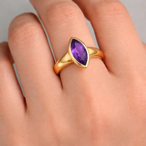 Bague classique en améthyste naturelle sertie de laiton, faite à la main, avec pierre précieuse marquise, pour femme, vente en gros - Product Image 6