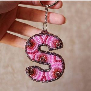 Artisan Embroidery Beaded <b>Keychain</b> Featuring Beautiful Hand Stitched Floral Patterns and Premium Bead Embellishments - Product Image 1