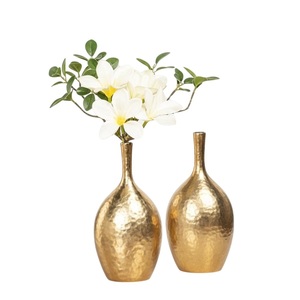 High Quality Gold Metal Flower <b>Vase</b> Handmade Hammered Brass Iron Tabletop Planter Wedding Home Decor Modern Design Lightweight - Product Image 2